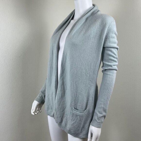 Theory Womens Size M Blue Cashmere Open Front Cardigan Sweater Pockets FLAWED - Picture 9 of 13